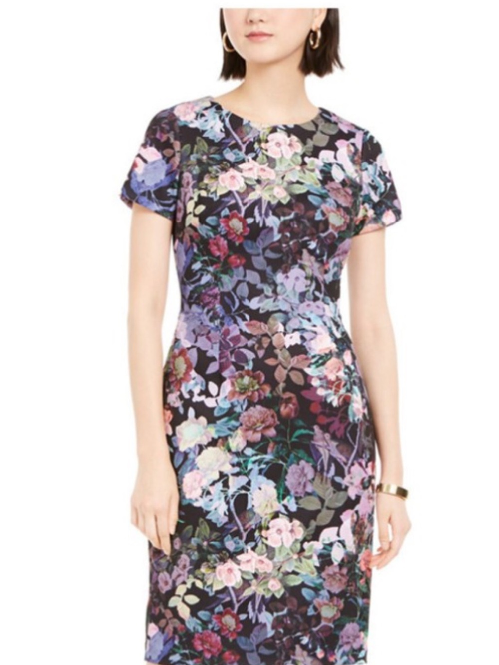 Adrianna Papell Black Floral Midi Dress